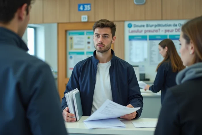 Étudiant déposant des documents administratifs au guichet du Crous pour ses démarches CVE